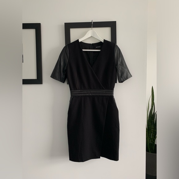 NWOT The Kooples Black Neck Knee-Length Dress w/ Leather Detail | Size 2 US - Picture 2 of 10